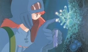 Nausicaa della Valle del Vento è la prima eroina di Miyazaki. Coraggiosa, altruista, protegge la Natura in un futuro post-apocalittico.